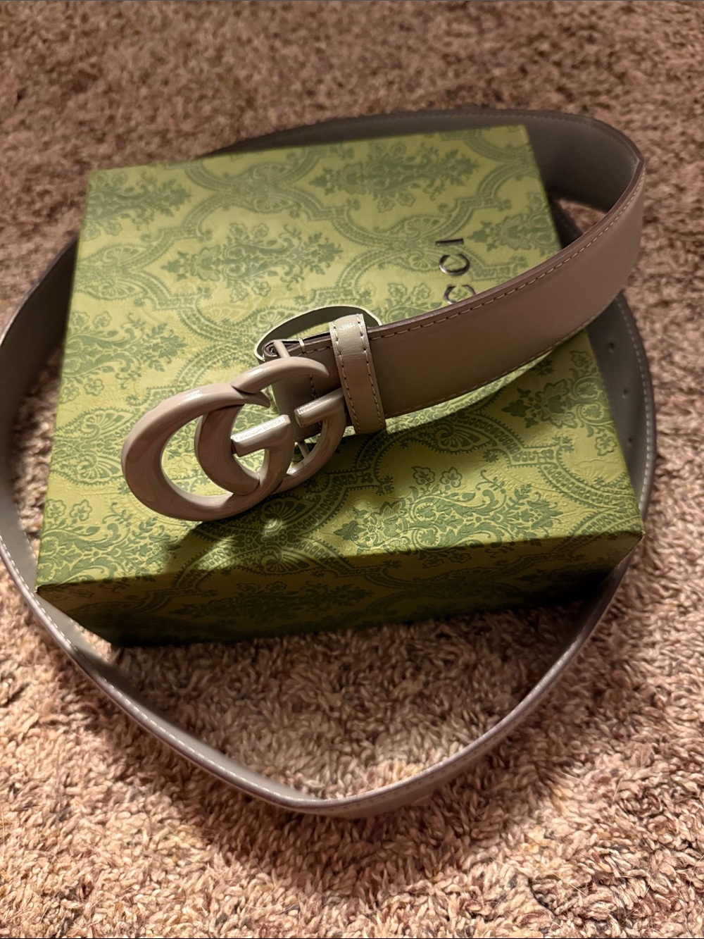 Gray  Interlocking GG  Gucci Buckle Leather Belt - Picture 5 of 7
